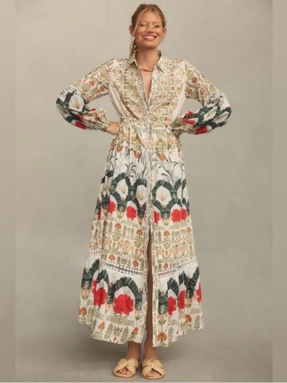 Anthropologie Printed Buttondown Shirt Dress. Never worn